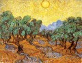 Oliviers avec le ciel jaune et le soleil Vincent van Gogh